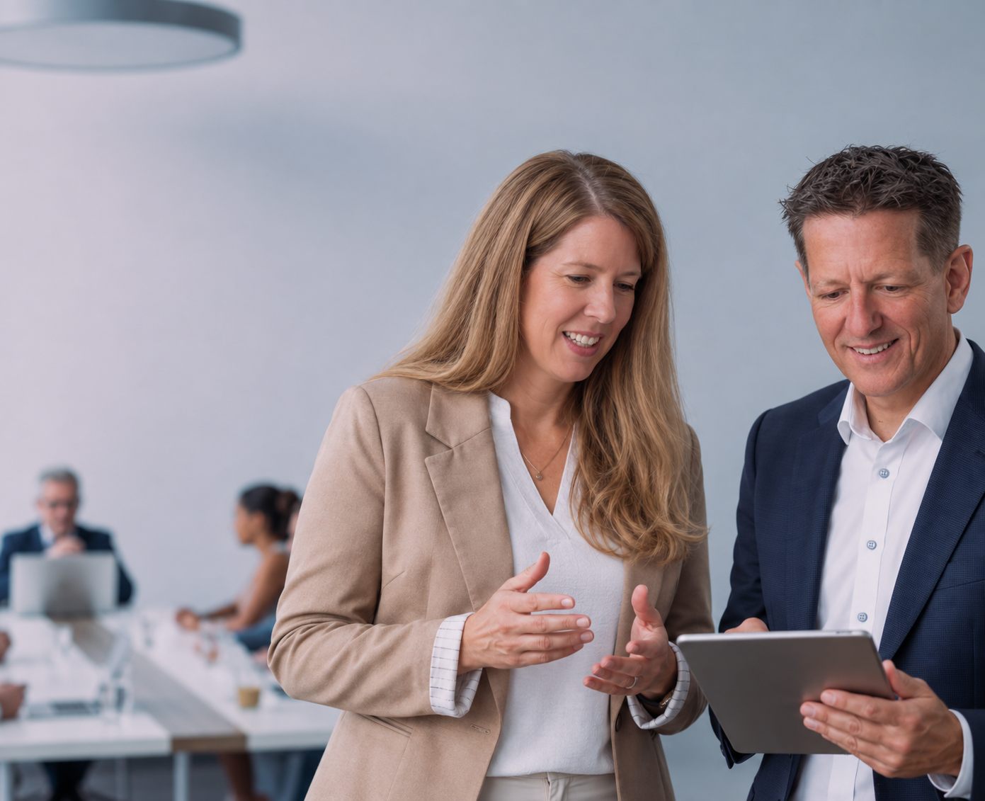 Jessica und Mark Ehrich bei der gemeinsamen Arbeit am Tablet